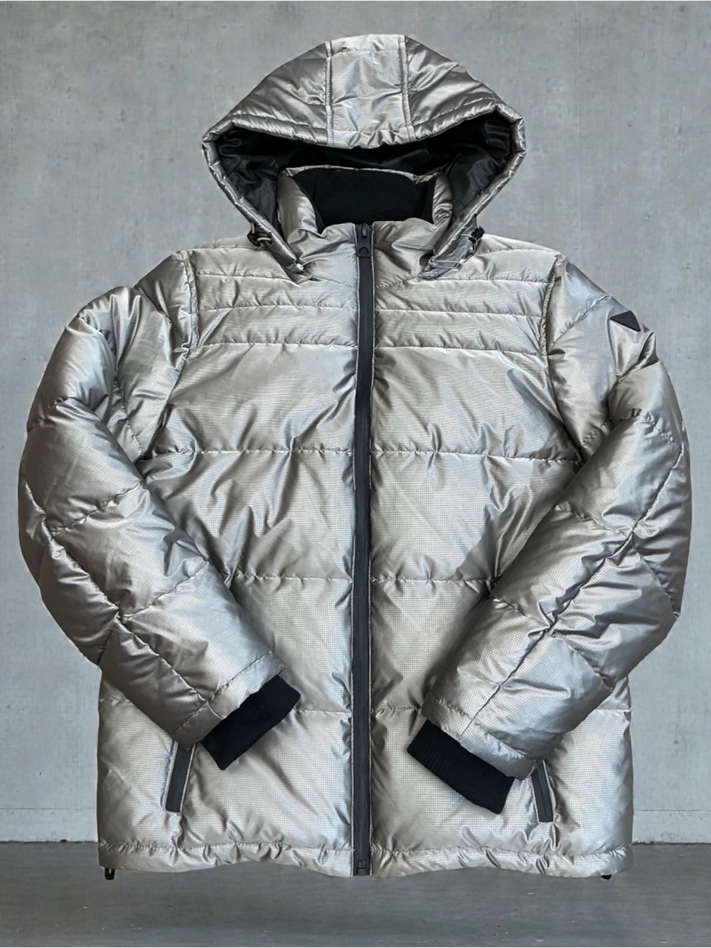 Guess Metallic Silver Lightweight Jacket with Black Trim